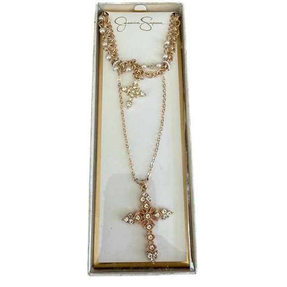 Jessica Simpson Gold Cross Necklace NWT - Picture 1 of 5